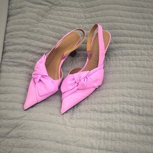 Ganni Pink Bow Slingback Kitten Heels